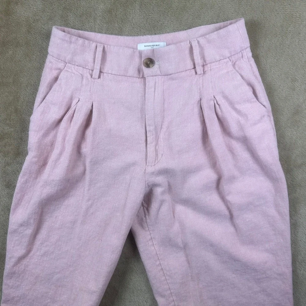 Banana Republic Womens Pink Linen Blend Herringbone Pleated Tapered Pants Size 8